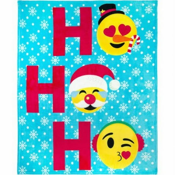Emoji HO HO HO Christmas Smiley Expression Plush 50 x 60 Throw Blanket