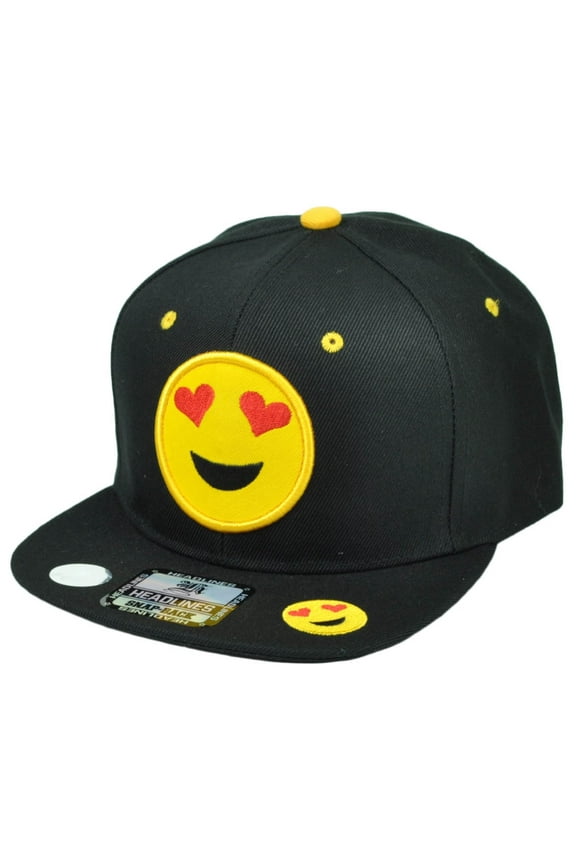 Emoji Heart Eyes Face Emoticons Text Symbol Snapback Hat Cap Flat Bill Black