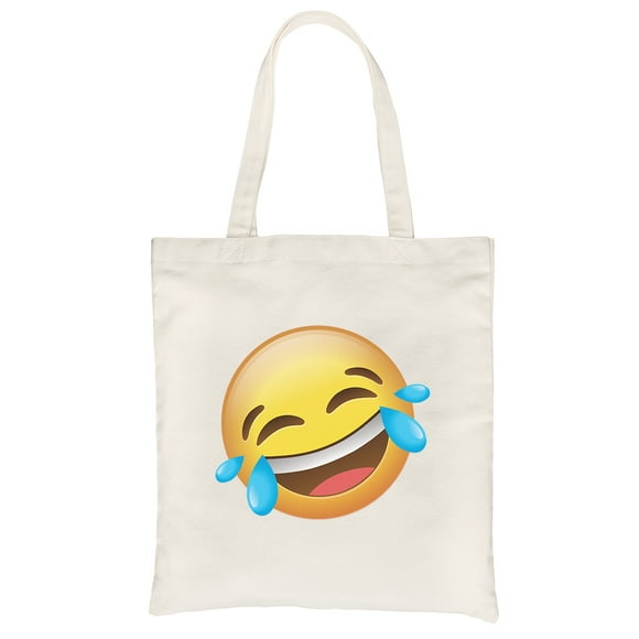 Emoji-Laughing Natural Canvas Shoulder Bag Foolish Halloween Gift