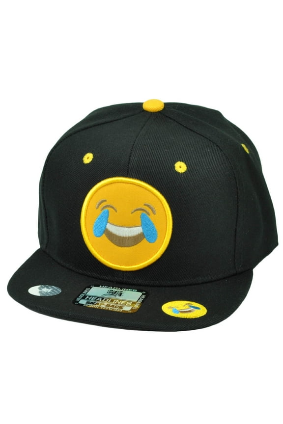 Emoji Laughing Tear Face Emoticons Text Symbol Snapback Hat Cap Flat Bill Black