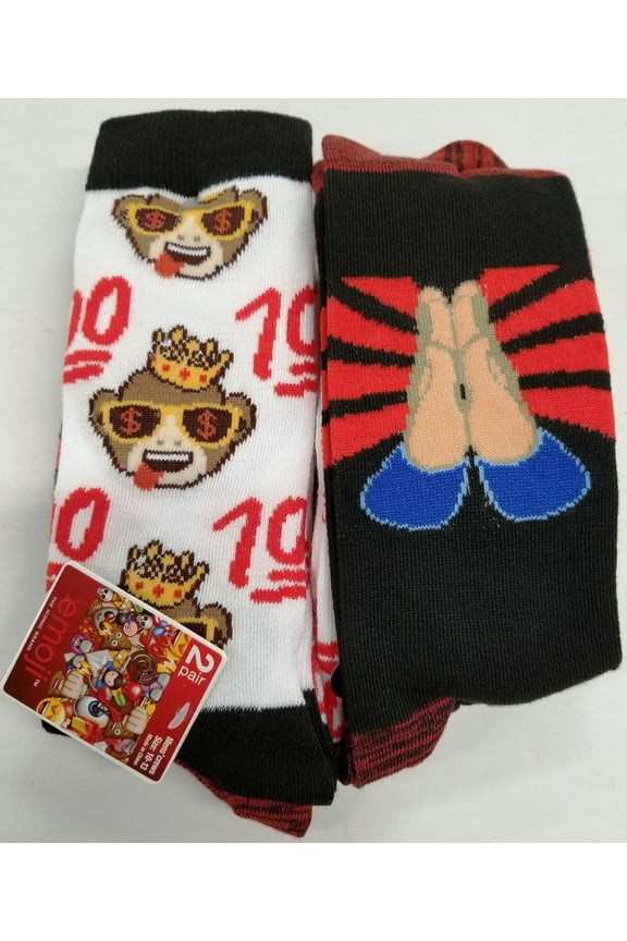 Emoji Men's' Crew Socks 2Pair 98% Polyester 2% Spandex Sunglasses/Crowl 10-13