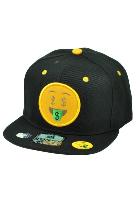 Emoji Money Hungry Face Emoticons Text Symbol Snapback Hat Cap Flat Bill Black