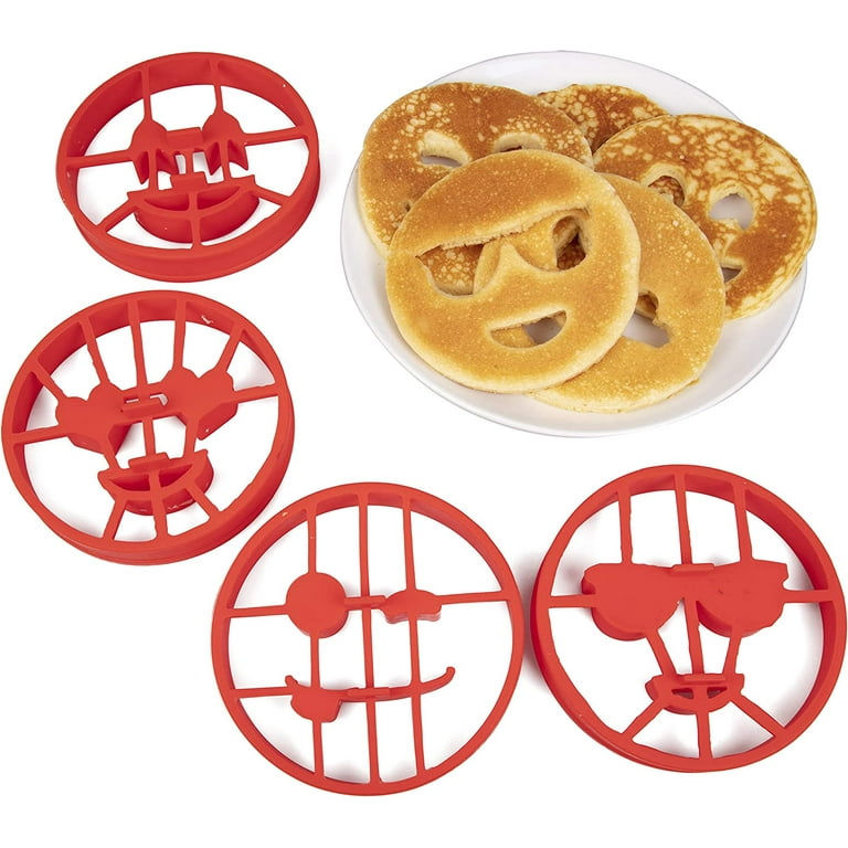 Emoji Pancake Molds and Egg Rings (4 Pack) for Kids and Adults - Reusable Silicone Smiley Face Maker Doubles As Cookie Maker Set