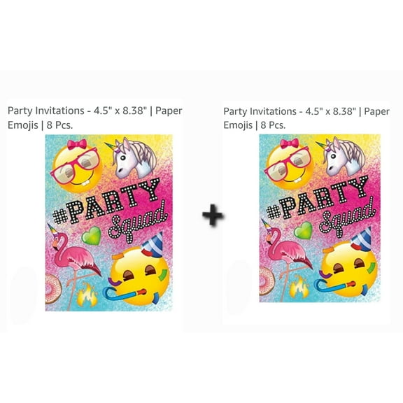 Emoji Party Pak - 16 Invitations, 16 Party Favor Loot Bags, 1 Emoji Plastic TableCover 54in x 84in, 1 Happy Birthday Banner and 16 Emoji Coaster "Cocktail" Napkins - $ VALUE $