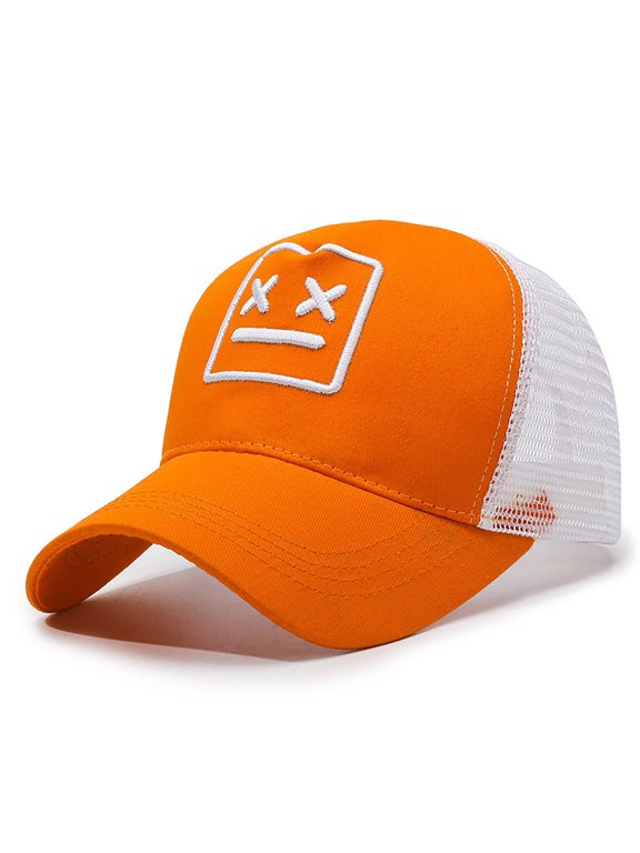 Emoji Patch Trucker Cap Mesh Panel Breathable Big Fit Cap Fun Casual Street Cap for Daily Wear