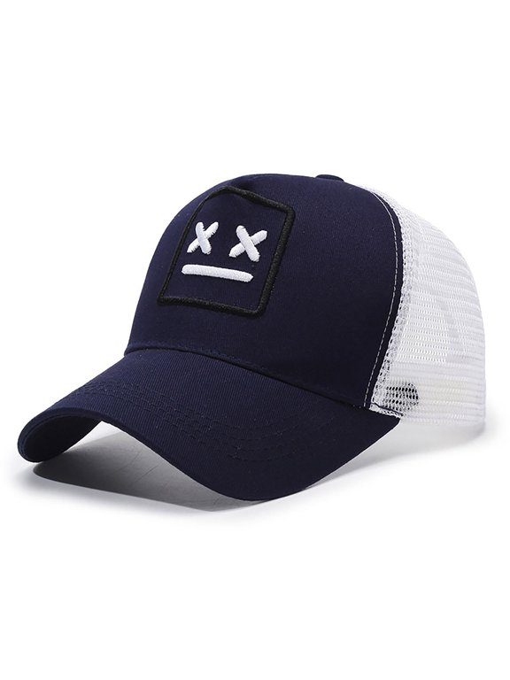 Emoji Patch Trucker Cap Mesh Panel Breathable Big Fit Cap Fun Casual Street Cap for Daily Wear