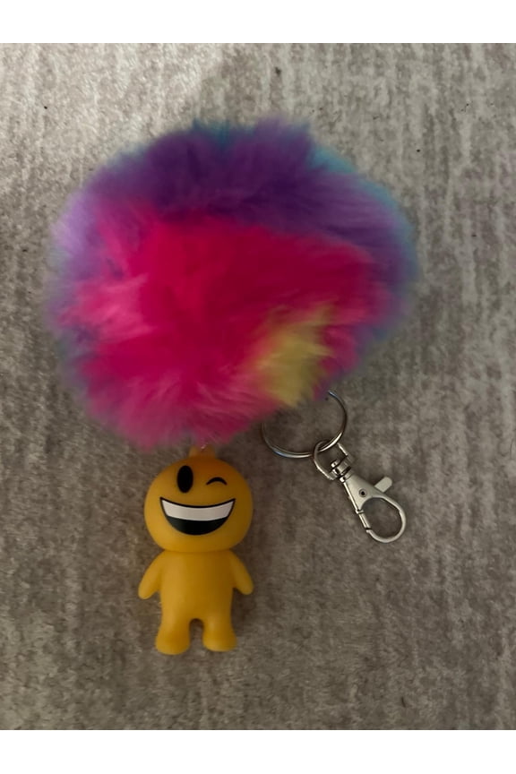 Emoji Plush Key Chain Pendant Phone Hanging Rainbow Colorful Ornament Ball New (BONUS 1 FUN CHOPS)