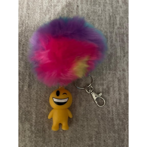 Emoji Plush Key Chain Pendant Phone Hanging Rainbow Colorful Ornament Ball New (BONUS 1 FUN CHOPS)