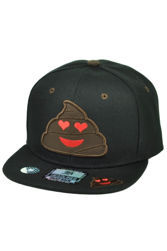 Emoji Poop S**t Love Eyes Snapback Black Hat Cap Emoticons Flat Bill Text Symbol