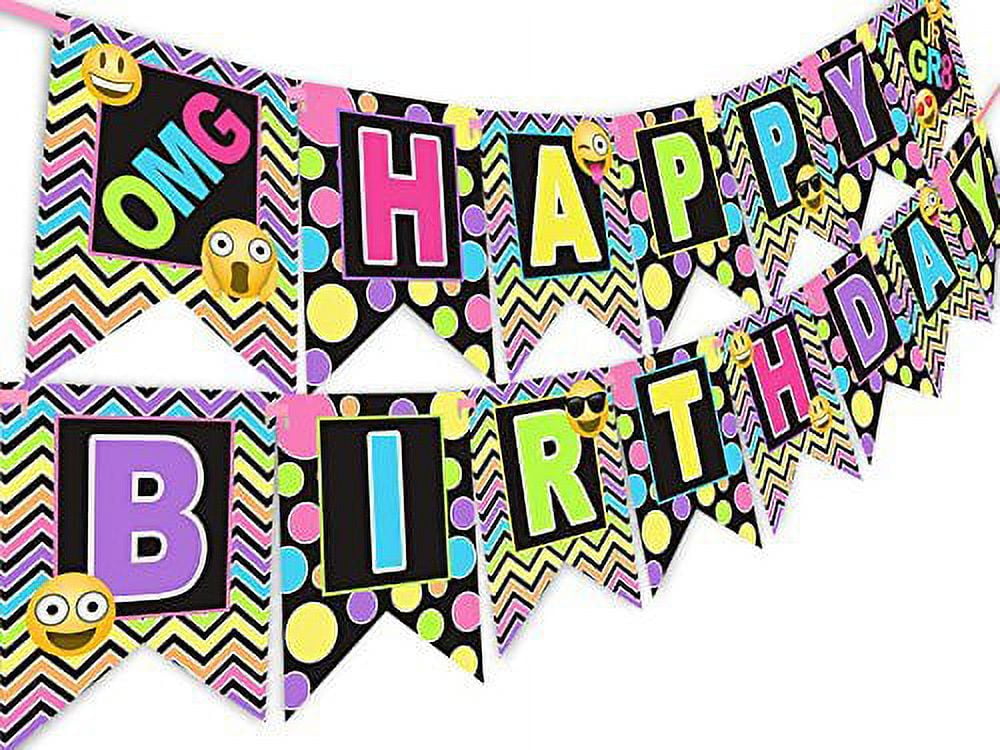 POP PARTIES Emoji Rainbow Happy Birthday Banner Pennant Tween Birthday Teen Birthday
