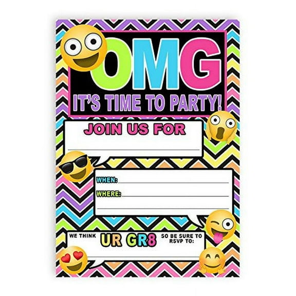 Emoji Rainbow Invitation Tween Teen Birthday Graduation Party - 20 Invitations and 20 Envelopes