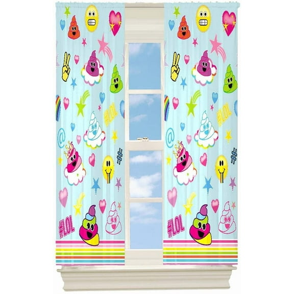 Emoji Raining Child Room Darkening Drapes Panels for Kids Bedroom Window Curtains - 2 Panels 42 x 63 inch