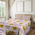 thumbnail image 1 of Ambesonne Emoji Fitted & Top Sheet Set with Shams, Shocked Funny Faces Clock Art, Rose Mustard Pale Grey, 1 of 5