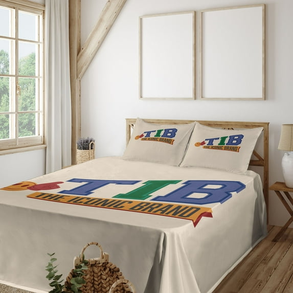 Ambesonne Emoji Fitted & Top Sheet Set with Shams, Classic Collage Themed Motif, Champagne and Multicolor