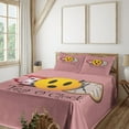 thumbnail image 1 of Ambesonne Emoji Fitted & Top Sheet Set with Shams, Alice Themed Tea O' Clock, Dried Rose Pale Orange, 1 of 5