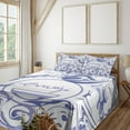 thumbnail image 1 of Ambesonne Emoji Fitted & Top Sheet Set with Shams, Marble Print Groovy Waves, Ceil Blue and White, 1 of 5