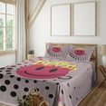 thumbnail image 1 of Ambesonne Emoji Fitted & Top Sheet Set with Shams, Modern Funny Evil Face Dots, Dried Rose Yellow Black, 1 of 5
