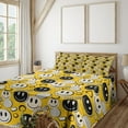 thumbnail image 1 of Ambesonne Emoji Fitted & Top Sheet Set with Shams, Modern Funny Face Memphis Art, Mustard Eggshell Black, 1 of 5