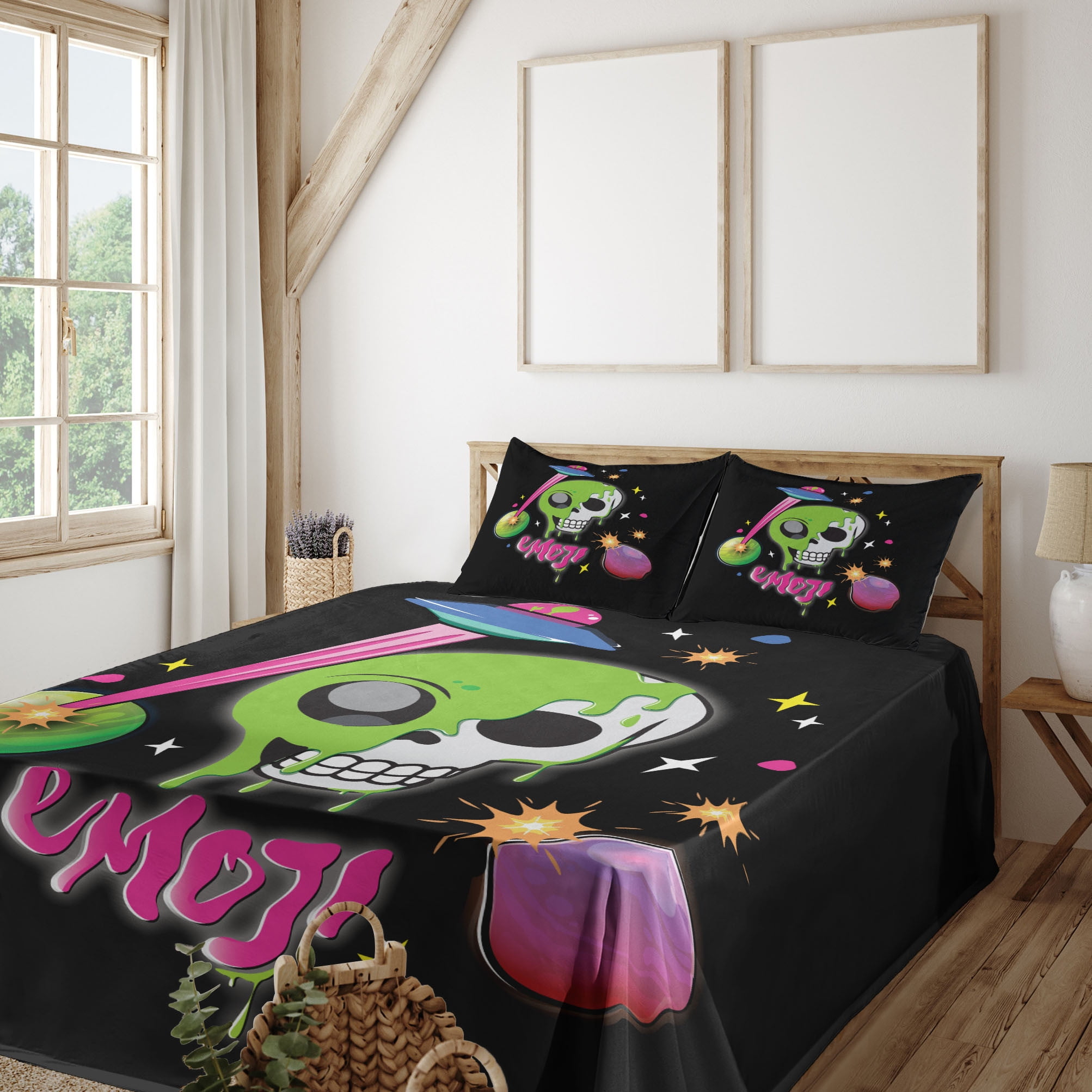 Emoji Sheet Set, Outer Space Graffiti with Alien Skull Planets and UFO ...