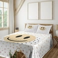 thumbnail image 1 of Ambesonne Emoji Fitted & Top Sheet Set with Sham, Simple Happy Face on Spots, Off White Beige Black, 1 of 5
