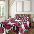 thumbnail image 1 of Ambesonne Emoji Fitted & Top Sheet Set with Shams, Whirly Dots Smiling Faces Art, Magenta White Black, 1 of 5
