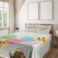 thumbnail image 1 of Ambesonne Emoji Fitted & Top Sheet Set with Shams, Xoxo Written Hearts Cartoon, Pale Sage Green and Mustard, 1 of 5