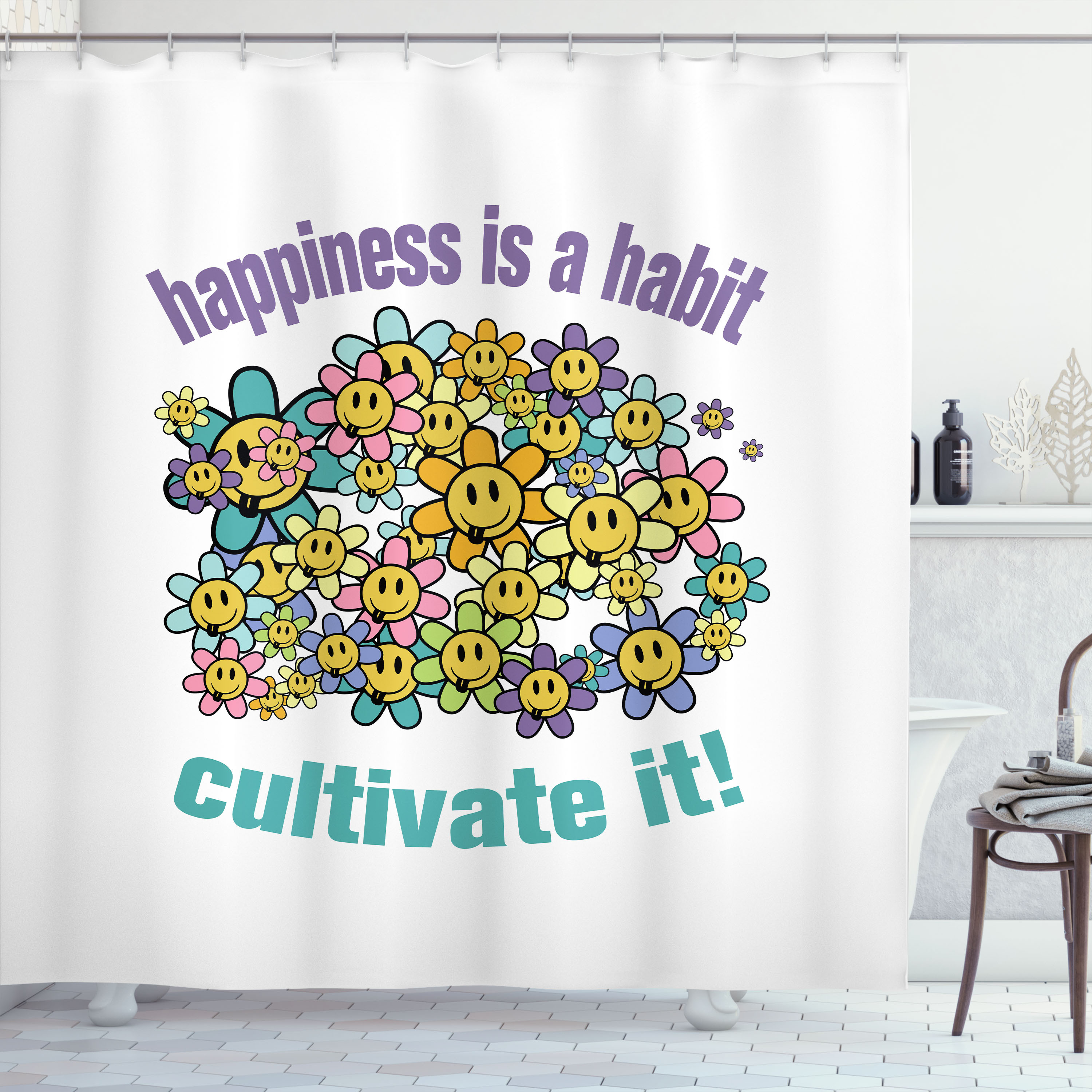 Emoji Pattern Print Bathroom Shower Curtain