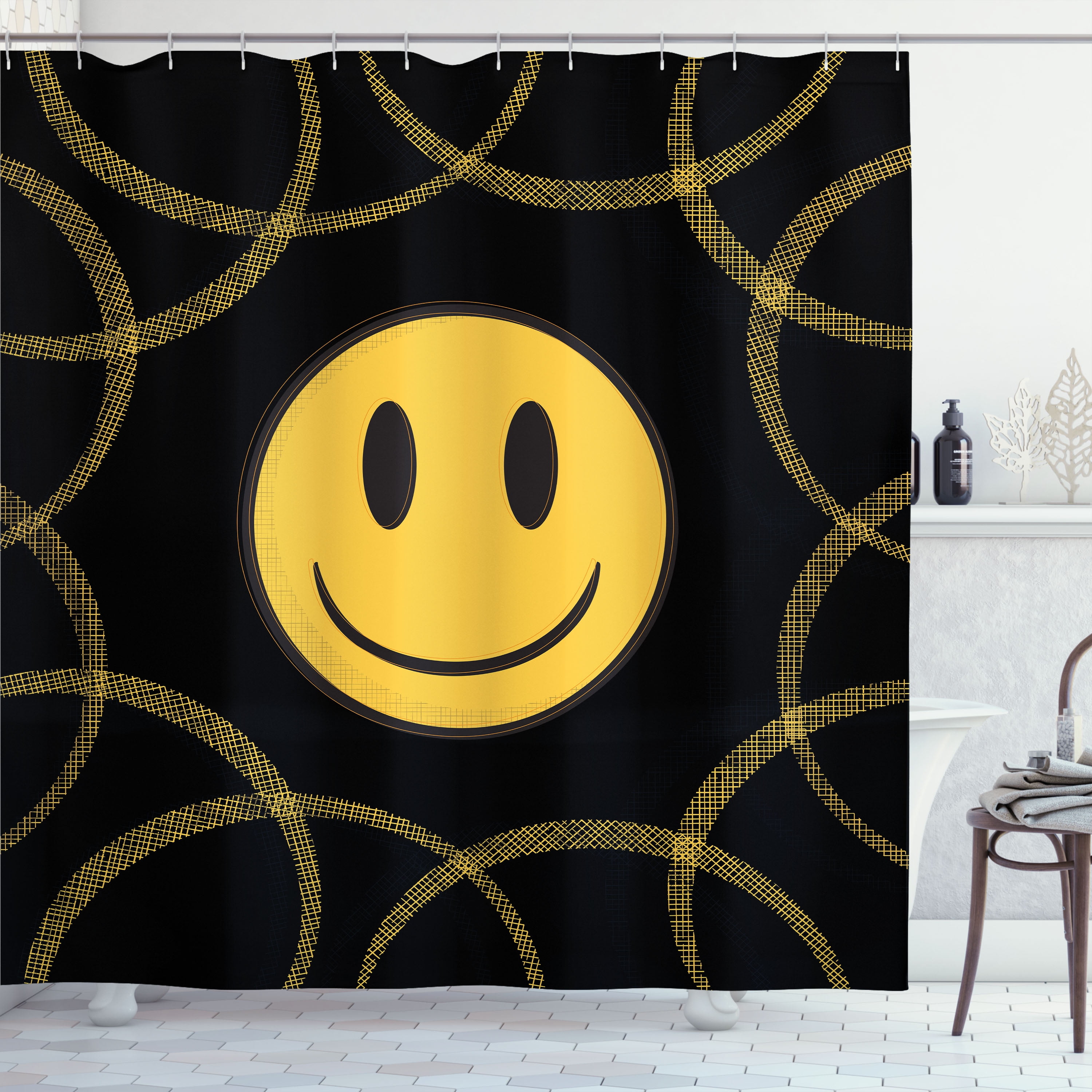 Emoji Shower Curtain, Modern Illustration of a Classic Smiling Face