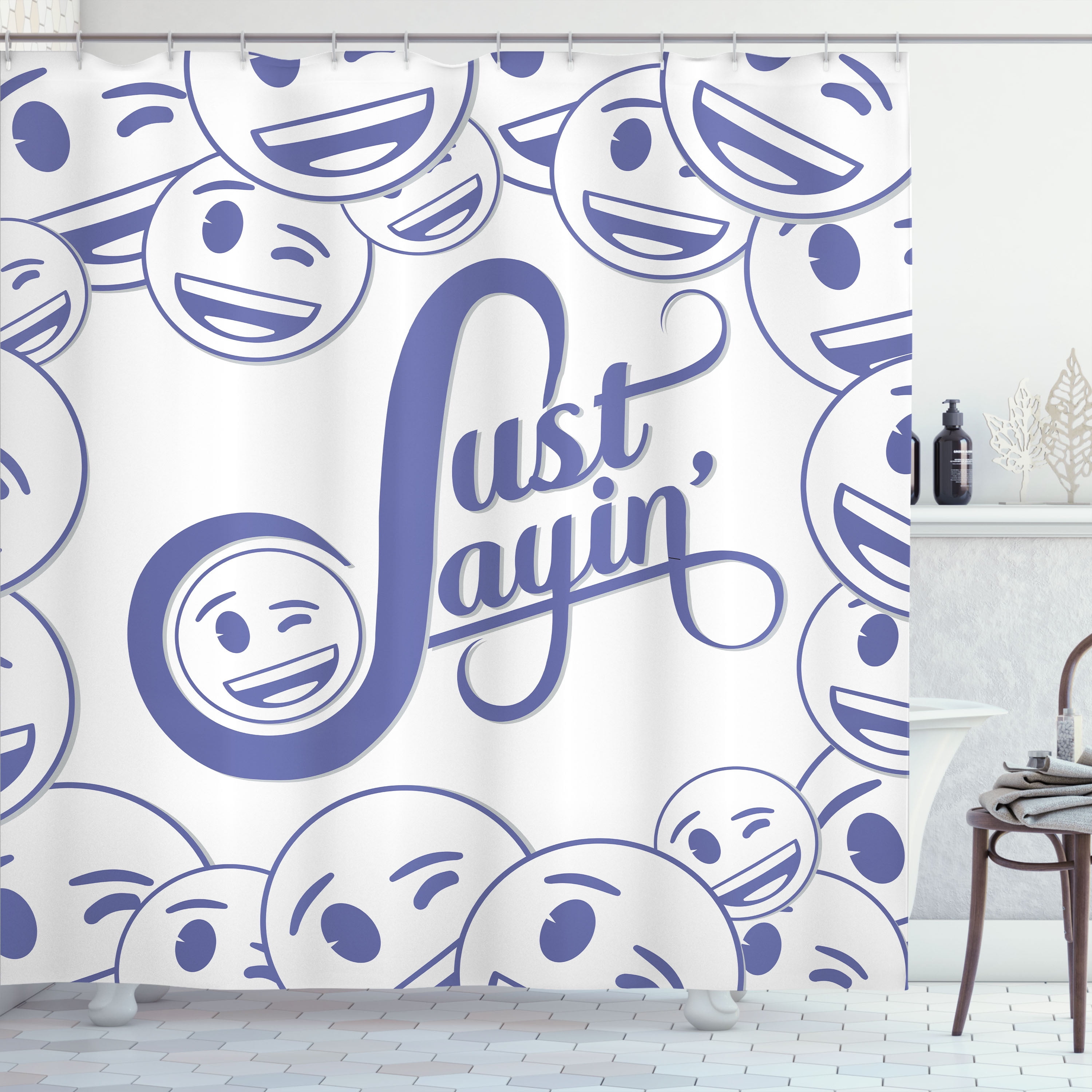 Emoji Shower Curtain, Modern Winking Characters Pattern and Just Sayin