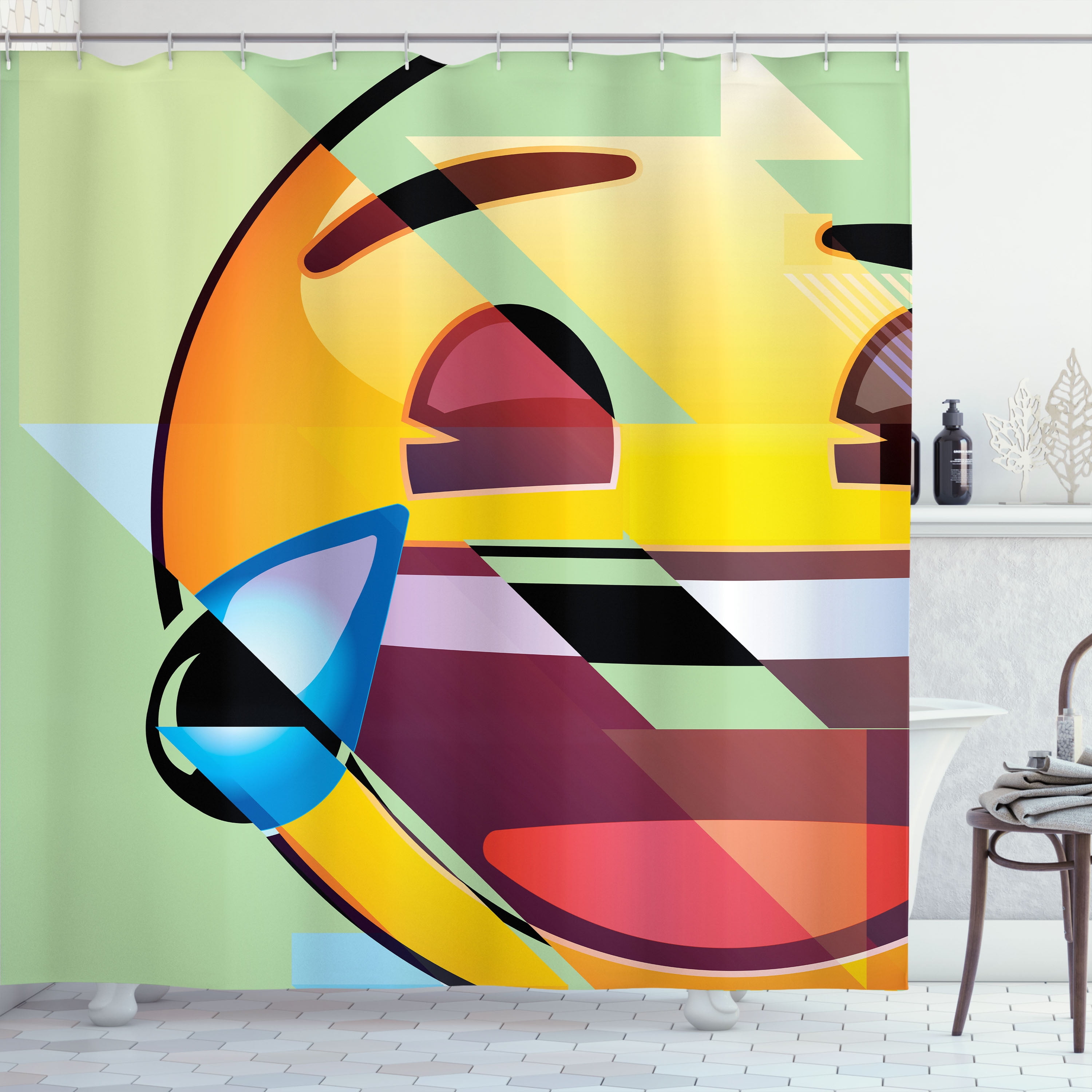 Emoji Shower Curtain, Round Shaped Happy Character Design with