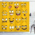 thumbnail image 1 of Emoji Shower Curtain, Smiley Surprised Sad Hot Happy Sarcastic Angry Mood Faces Expression Plain Backdrop Print, Fabric Bathroom Set with Hooks, 69W X 84L Inches Extra Long, Yellow, by Ambesonne, 1 of 3