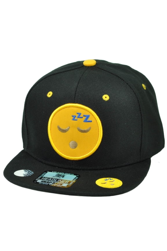Emoji Sleeping Sleep Face Emoticons Text Symbol Snapback Hat Cap Flat Bill Black