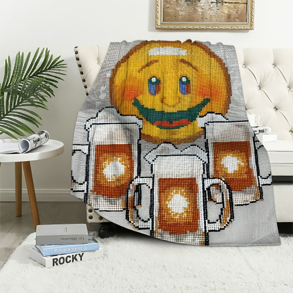 Emoji Throw Blanket, Meine Wurst Wording with Smiling Face Sausage Beer ...