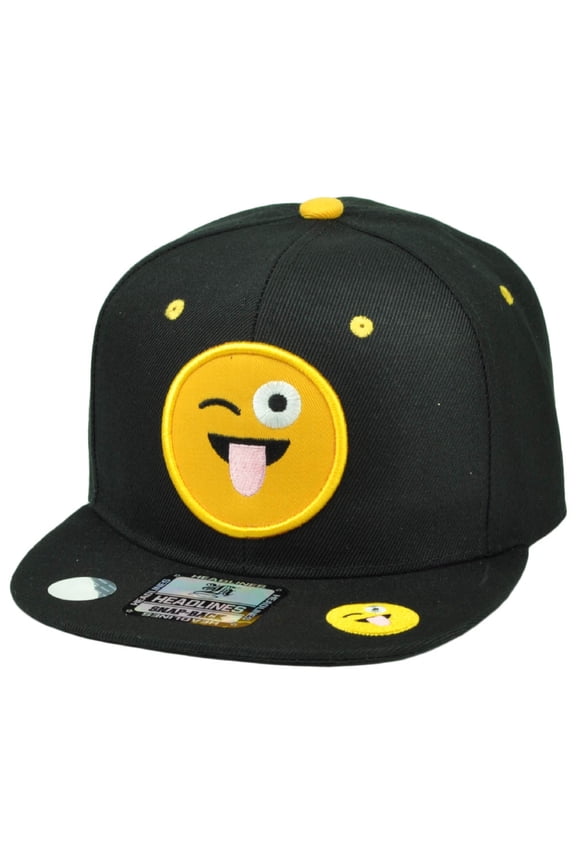 Emoji Tongue Out Face Crazy Emoticons Text Symbol Snapback Hat Cap Flat Bill