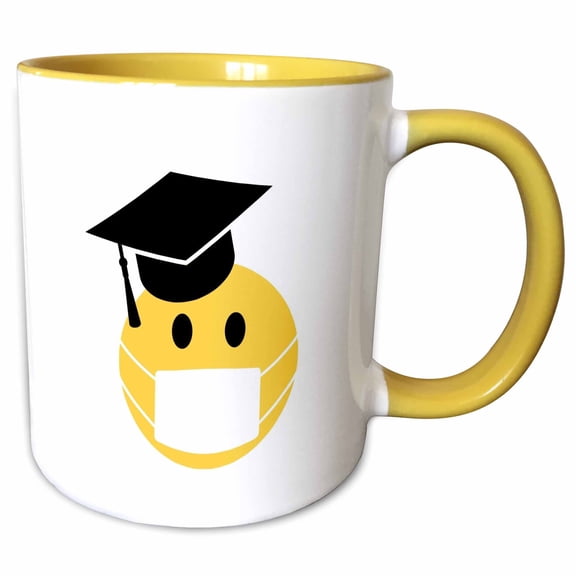 3drose, Emoji with Face Mask Gift for Graduation, 15oz Two-tone Yellow Mug