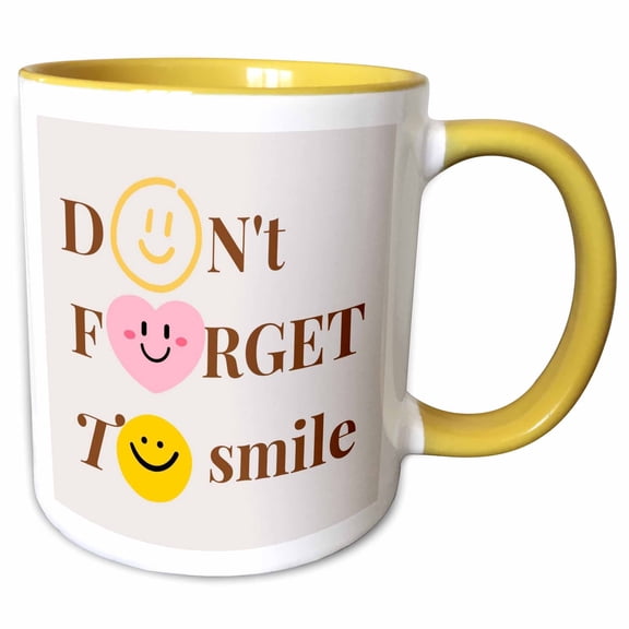 3drose, Emoji with Text of Dont Forget to Smile, 15oz Two-tone Yellow Mug
