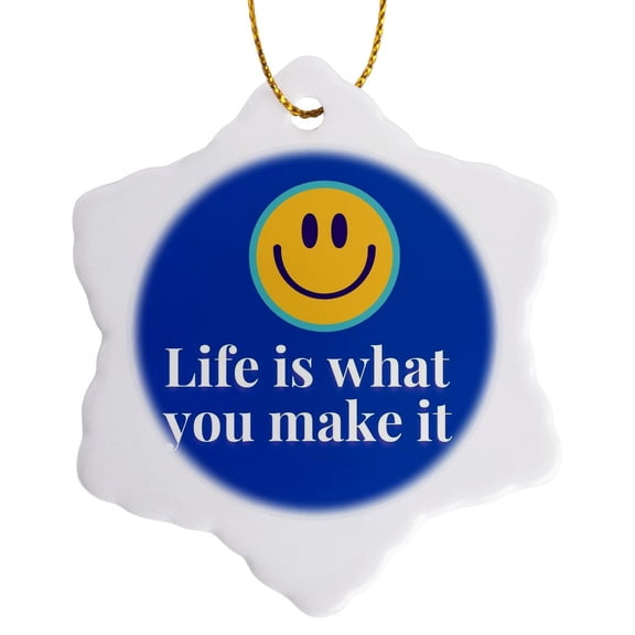 3drose, Emoji with Text of Life Is What You Make It, 3 inch Snowflake Porcelain Ornament