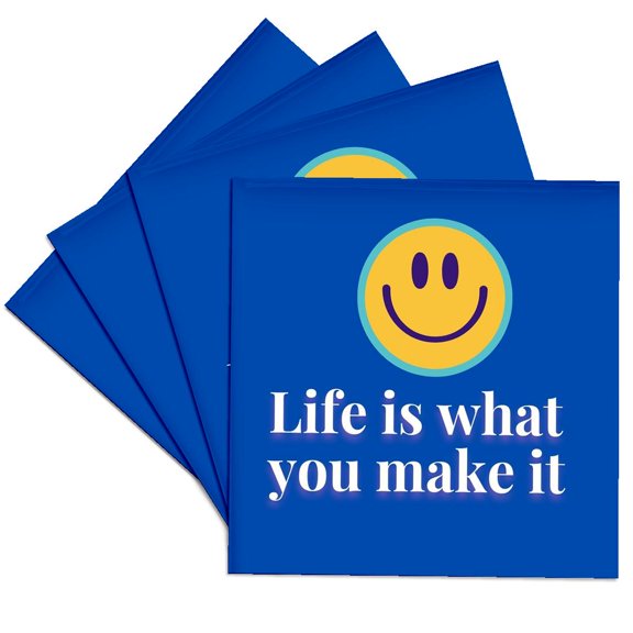 3drose, Emoji with Text of Life Is What You Make It, Set of 4 Ceramic Tile Coasters