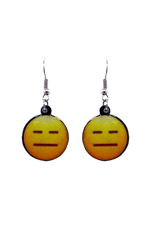 Emoji Yellow Face Graphic Dangle Earrings - Womens Fashion Handmade Jewelry Themed Accessories