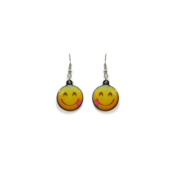 Emoji Yellow Face Graphic Dangle Earrings - Womens Fashion Handmade Jewelry Themed Accessories