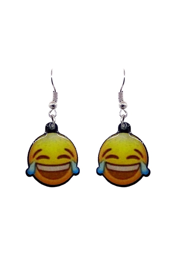 Emoji Yellow Face Graphic Dangle Earrings - Womens Fashion Handmade Jewelry Themed Accessories