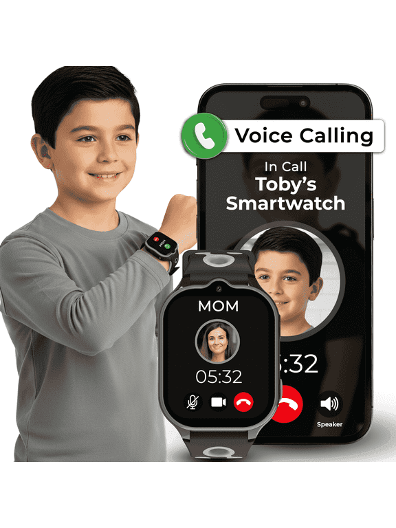 Kids Smartwatch with GPS Tracker, 4G Calling, Parental Controls, SOS Button, Geo-Fencing – Safe First Phone for Children, Black