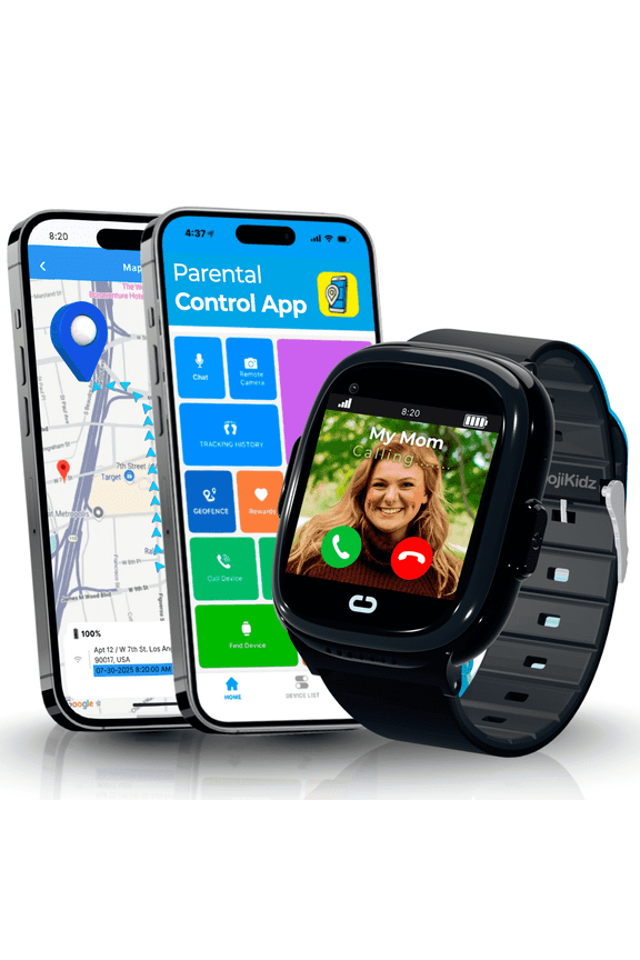 Kids Smartwatch with GPS Locator, SOS Button, Parental Controls, 2-Way Calls & Voice Chat, Safe Zones, Block Unknown Numbers, Black