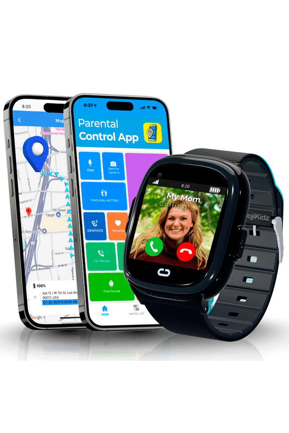 Kids Smartwatch with GPS Locator, SOS Button, Parental Controls, 2-Way Calls & Voice Chat, Safe Zones, Block Unknown Numbers, Black