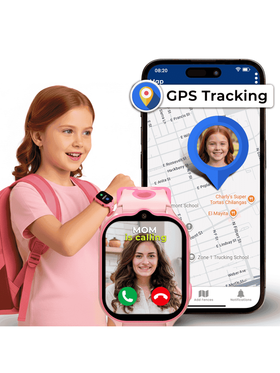 Twix Girls Smartwatch, GPS for Kids, Voice Calls, SOS, Geo Fence, 4G SIM Card, Pink