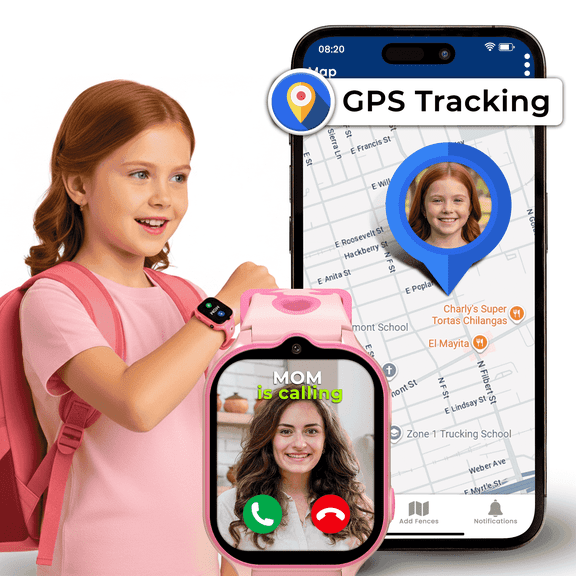 EmojiKidz Twix Girls Smartwatch, GPS for Kids, Voice Messaging, SOS, Geo Fence, 4G SIM Card (Pink)