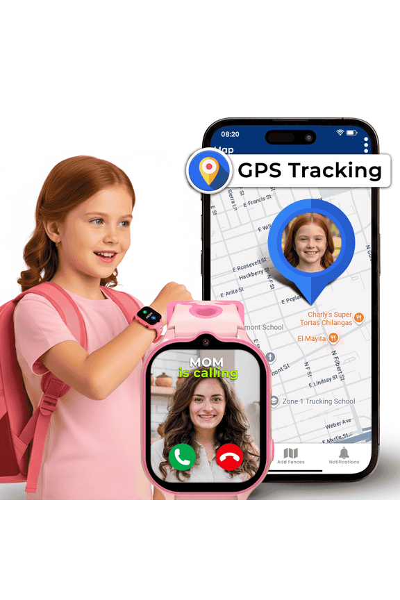 Twix Girls Smartwatch, GPS for Kids, Voice Messaging, SOS, Geo Fence, 4G SIM Card (Pink)