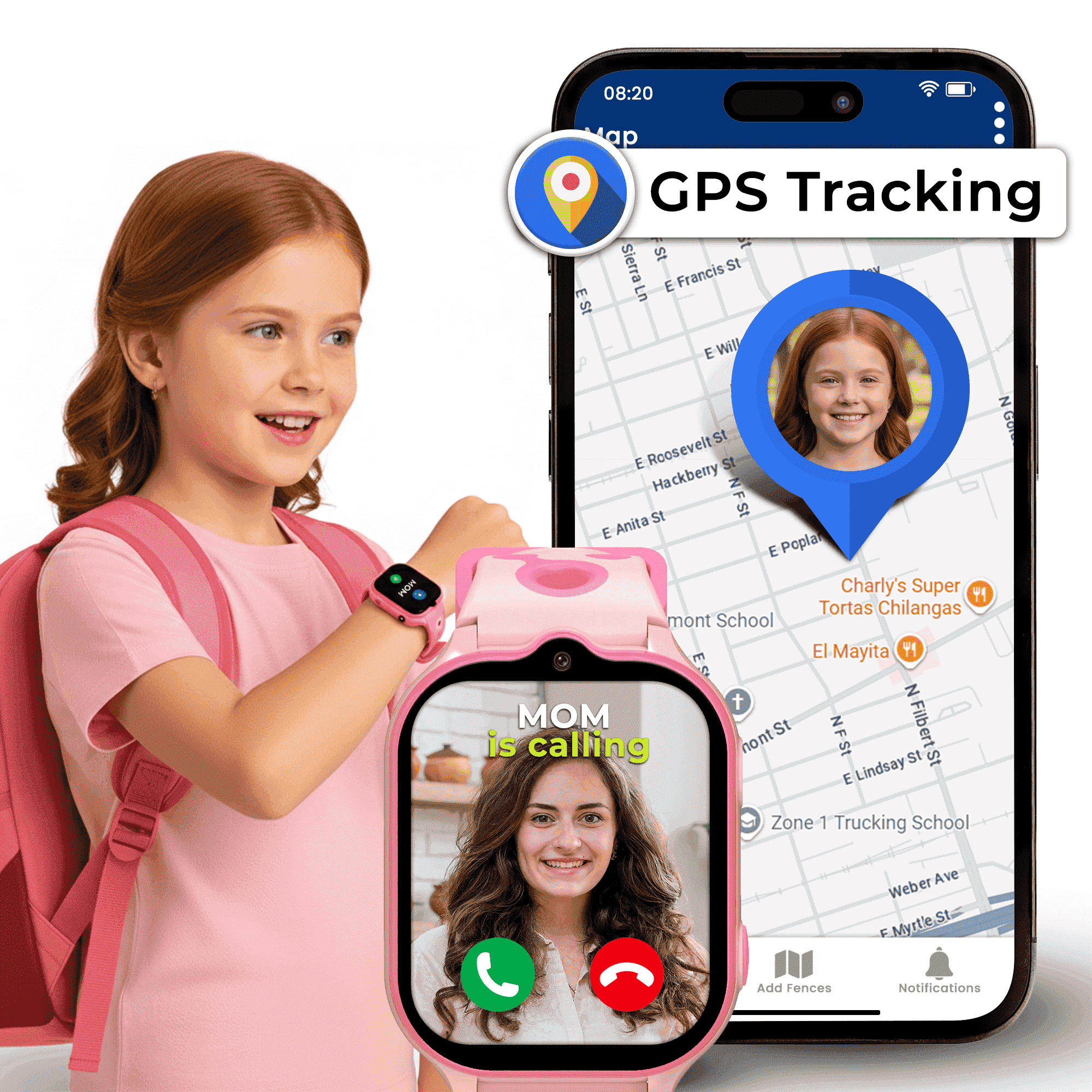 EmojiKidz Twix Girls Smartwatch, GPS for Kids, Voice Messaging, SOS, Geo Fence, 4G SIM Card (Pink)