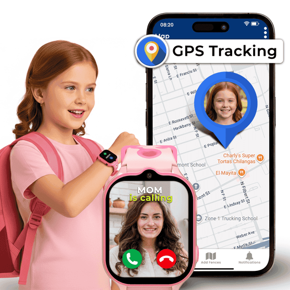 EmojiKidz Twix Girls Smartwatch, GPS for Kids, Voice Messaging, SOS, Geo Fence, 4G SIM Card (Pink)