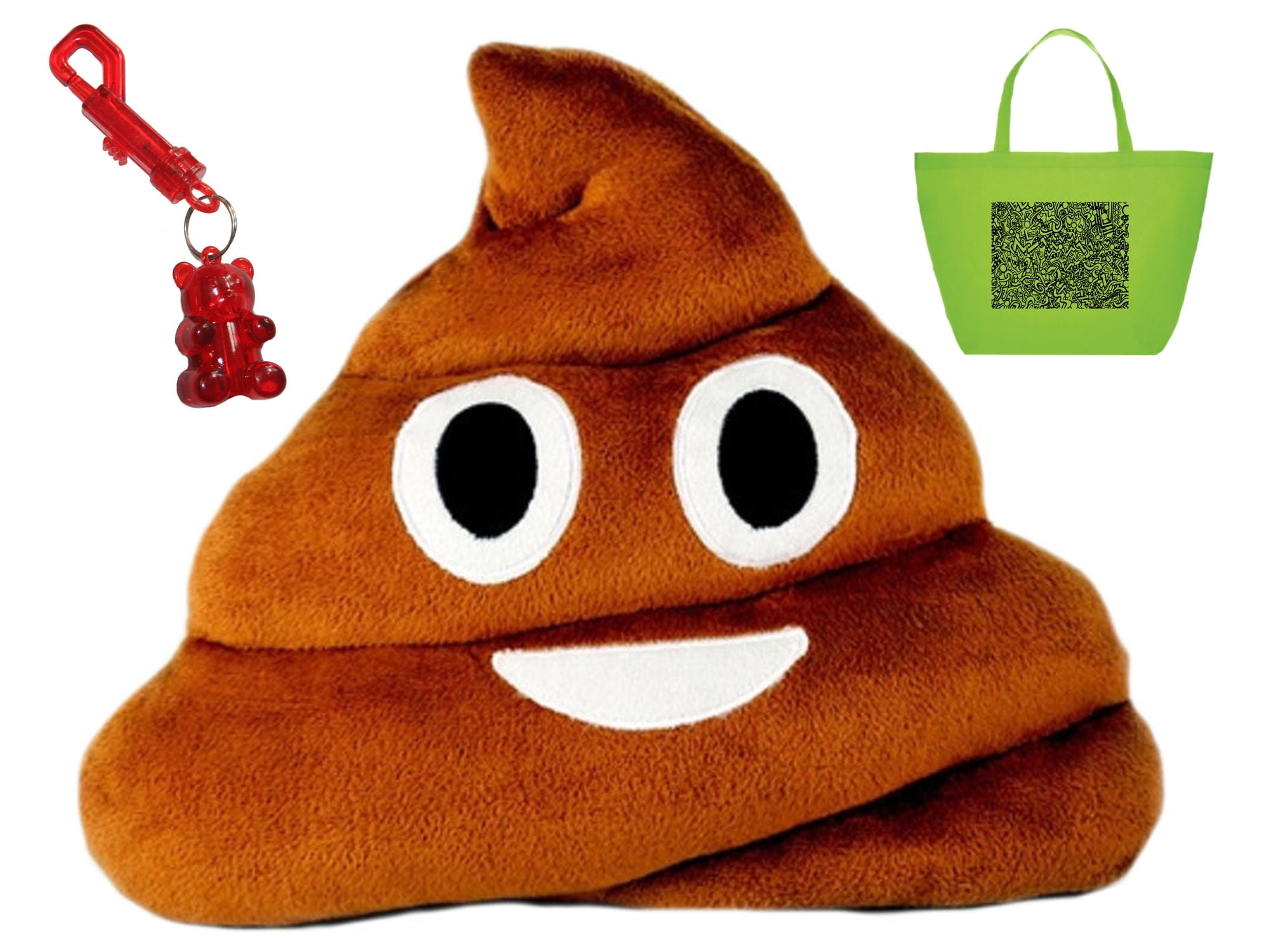 Emojicon Plush Poop Pillow Reusable Doodle Tote and Gummy Bear Clip Bundle Set Walmart